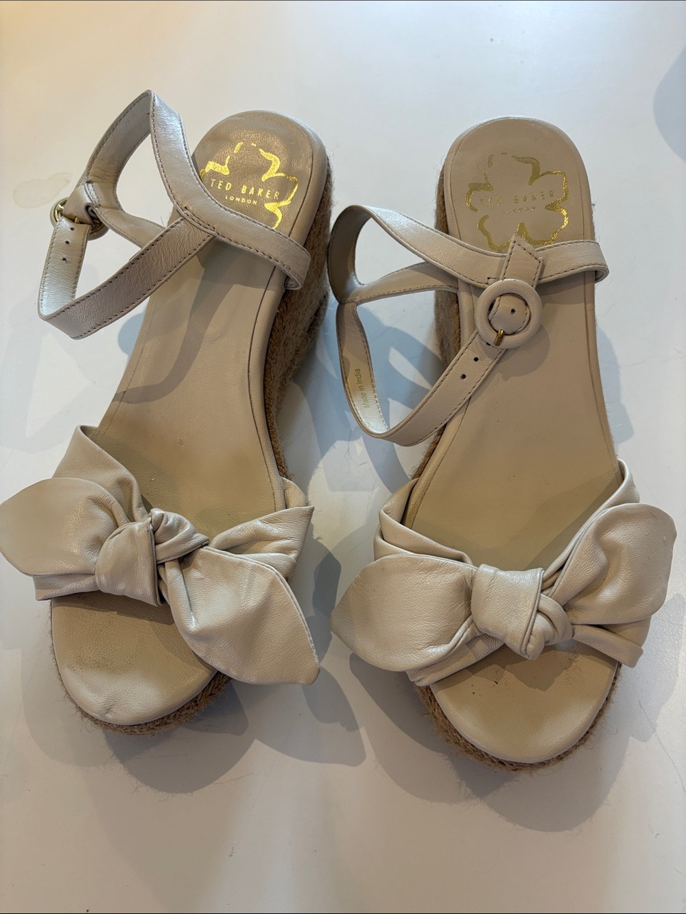 Ted Baker Ivory Knot-Front Espadrille Wedge Sandals